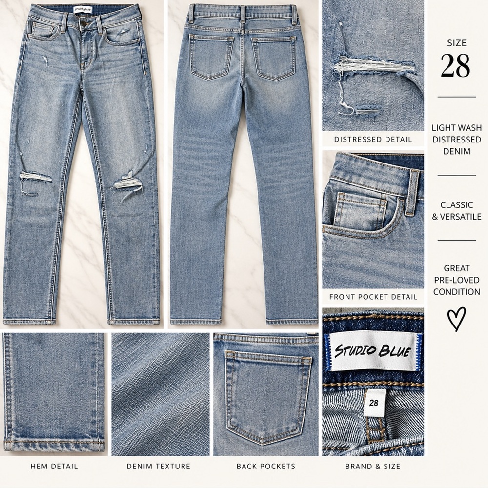 Studio Light Blue Men’s Skinny Jeans - Distressed Knee Detail